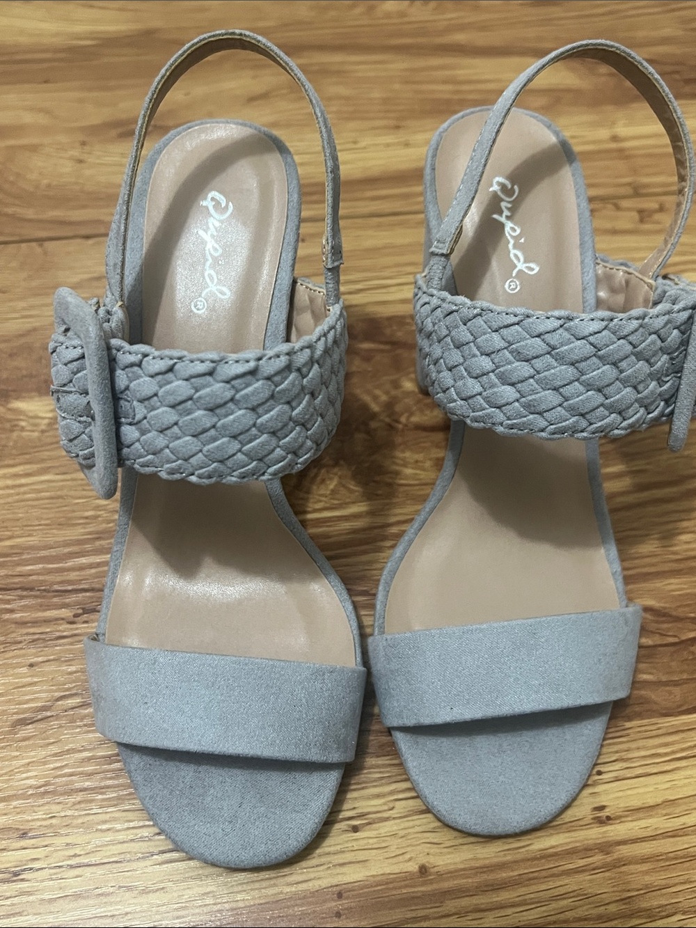 Qupid Gray Braided Strap Slingback Heels